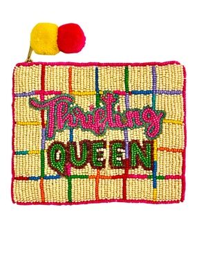 Thrifting Queen Rhinestone Seed Bead Coin Purse, Beaded Bag Lily Posh
